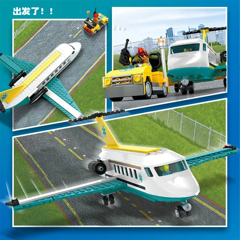 MOC 세트 응급 항공 구급기 플레인시 공항 비행기 60465 블록 조립 항공 의료 구조 항공기 장난감