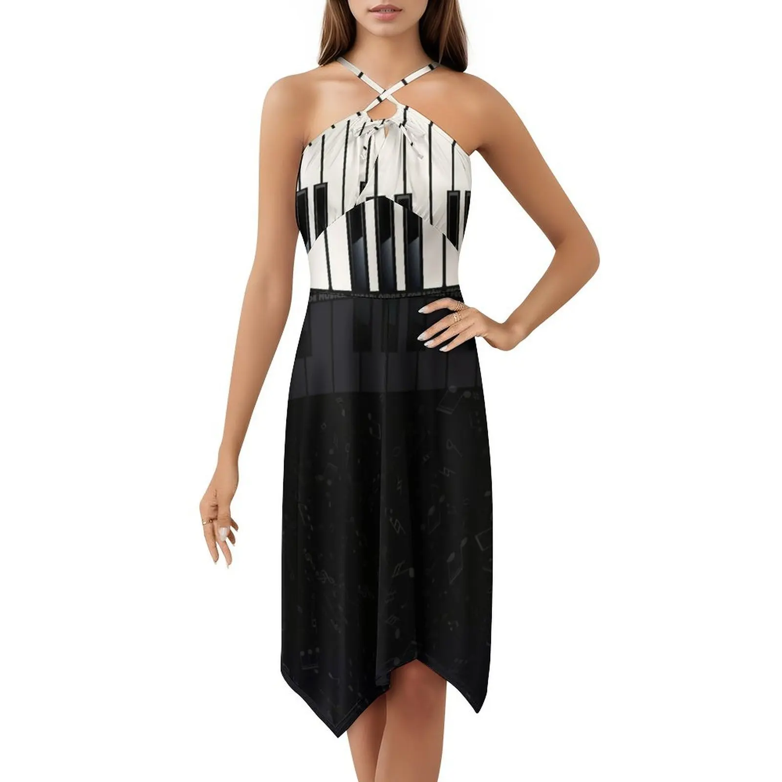 Piano V1S Bohemian Sleeveless Dress For Women Print Beach Party Dresses Piano Pianoforte Music Klavier Ceol Woman Clothes