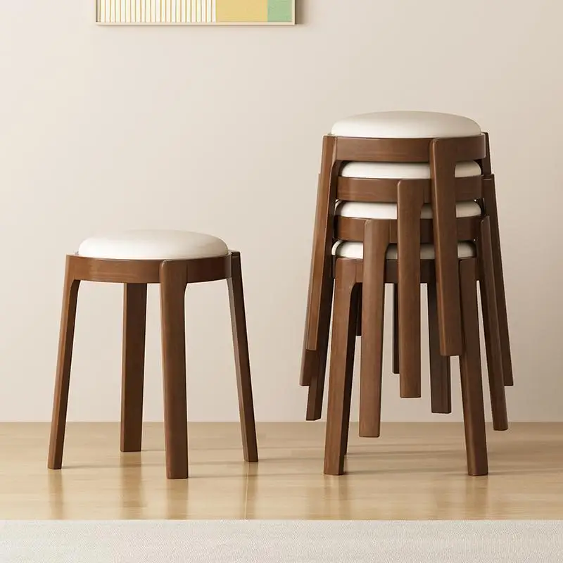 Soft bag windmill stool can be stacked solid wood stool household living room bench wooden modern simple round