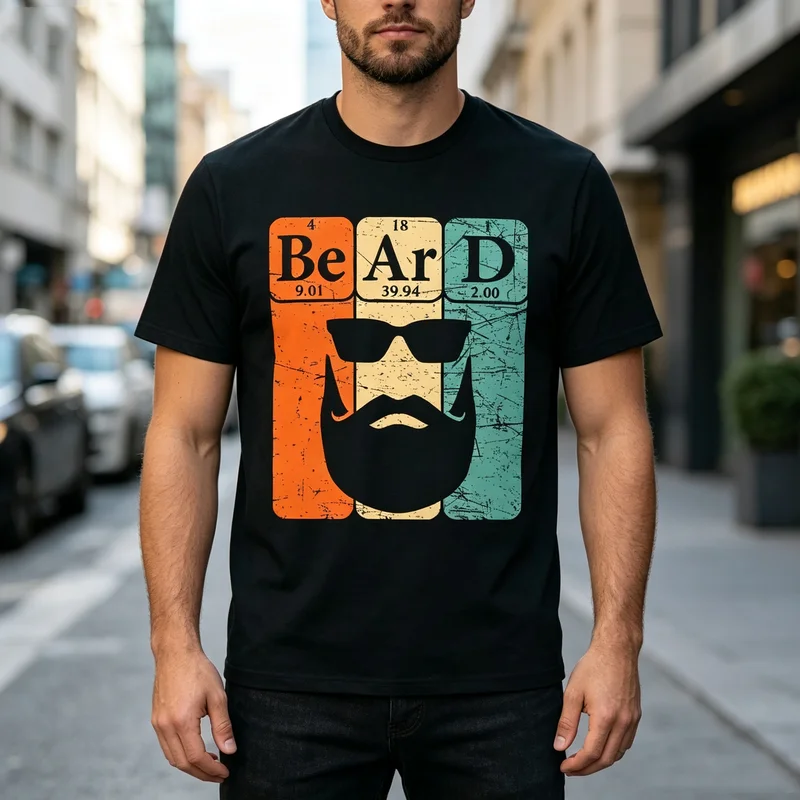 Funny Beard Element Tee Vintage Chemistry Print 100%Cotton Mens Wommen Short Sleeve Streetwear Unisex  Oversized T Shirt Y2k Top