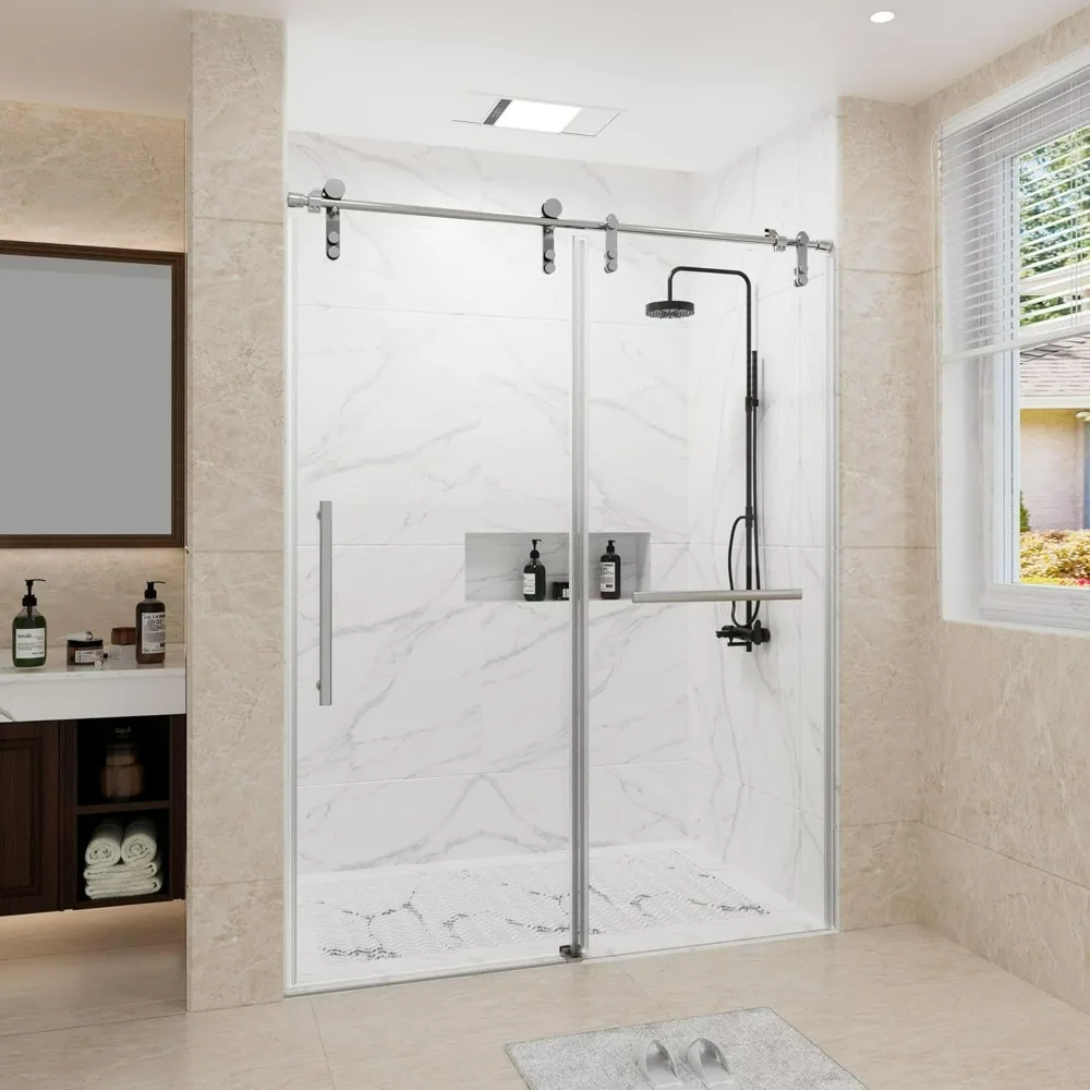 

Frameless Shower Door, Sliding Shower Door with 5/16"(8mm) Clear Tempered Glass,Glass Shower Door w/Seal Strip Parts and Handle