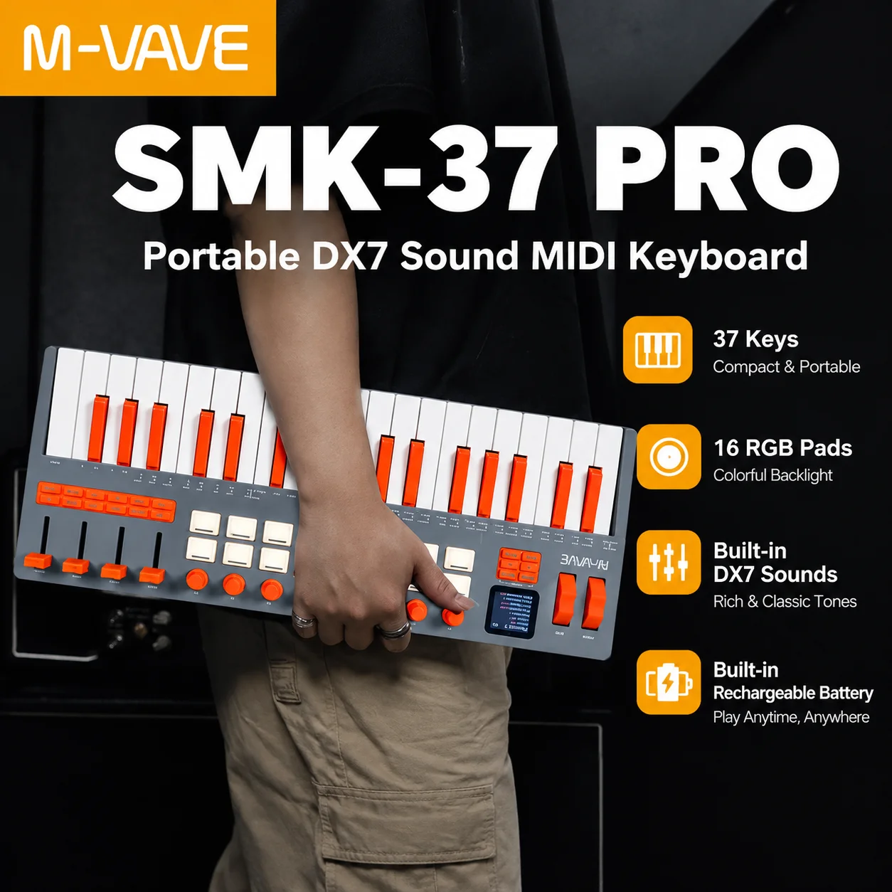 M-VAVE SMK-37 Elite MIDI Keyboard with Keys Built-in Synthesizer Arrangement Production Live Performance Portable for Mobile