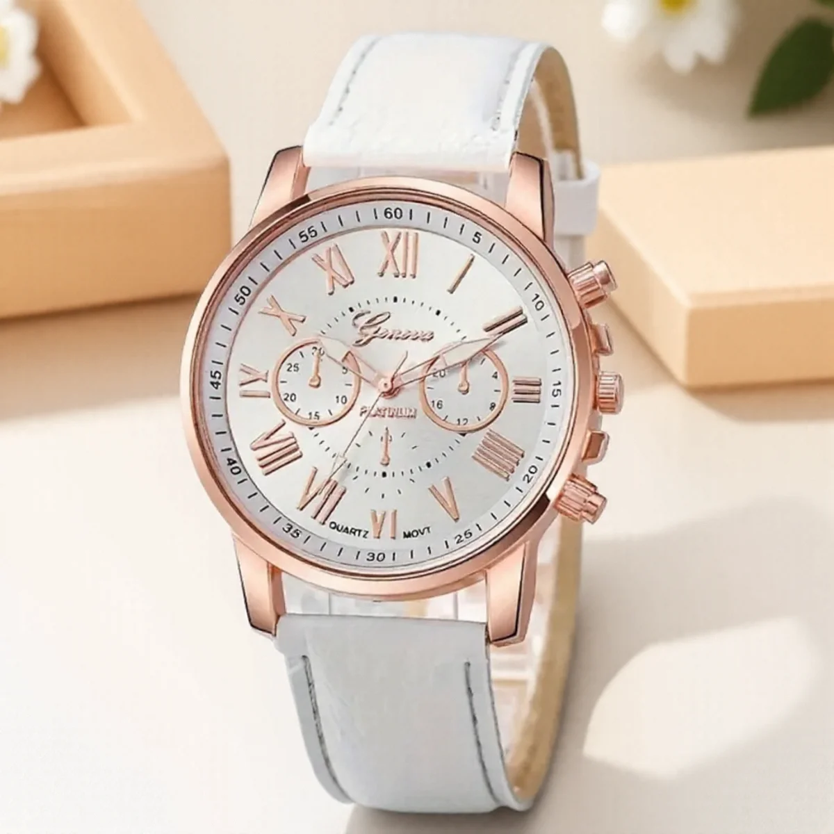 Fashion Geneva Three Eye Six Pin Roman Numerals Quartz Watch Casual Couple Wrist Watch for Women Men