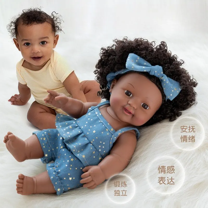 30cm African baby vinyl doll, simulation baby, girl black skin reborn doll children's gift