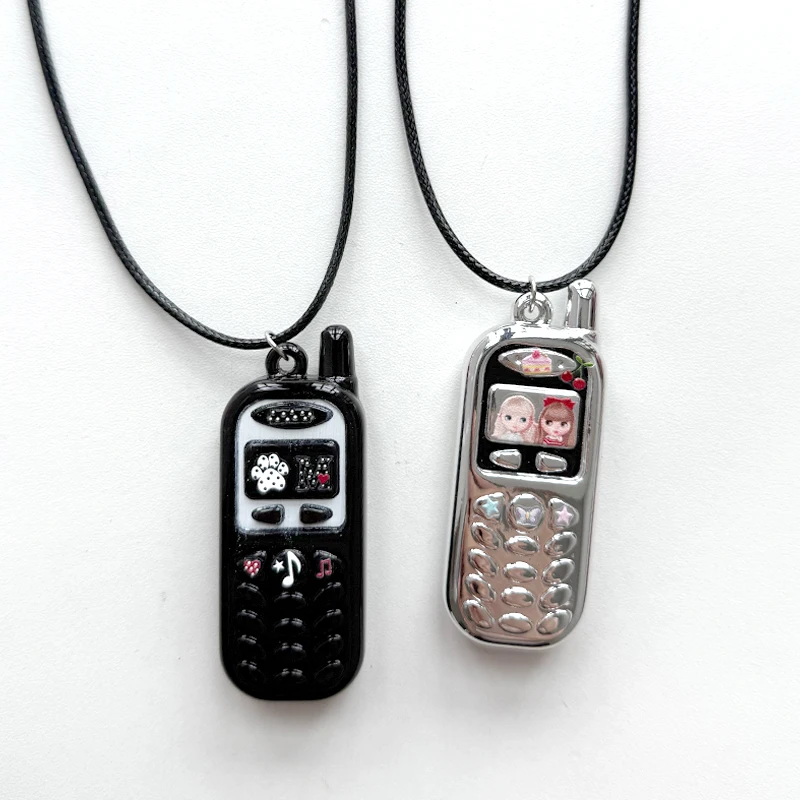 Punk Aesthetic DIY Sticker Mobile Phone Model Pendant Necklace for Women Fashion Korean Note Necklace Accessory Goth Y2K