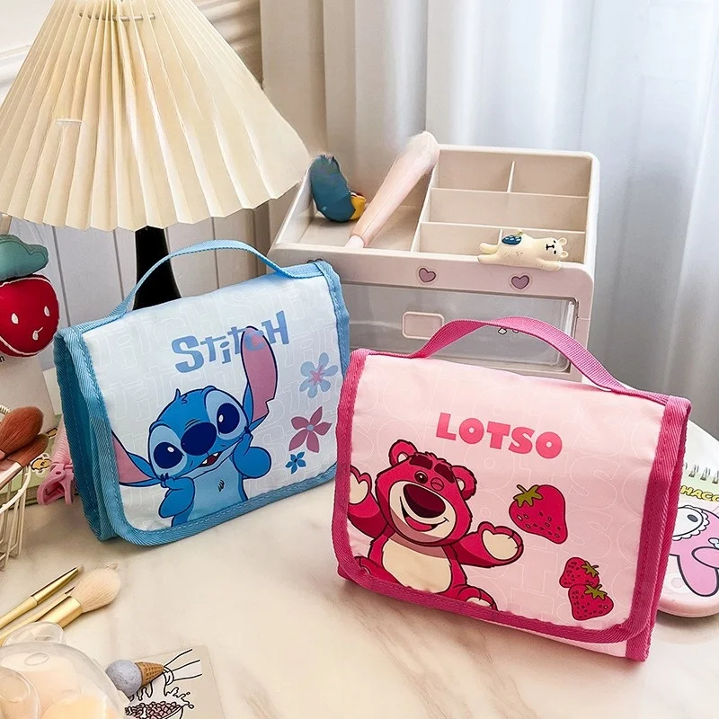 Disney Large-capacity and Beautiful Folding Cartoon Stitch Cosmetic Bag Cute Bear Travel Portable Cosmetic Storage Bag