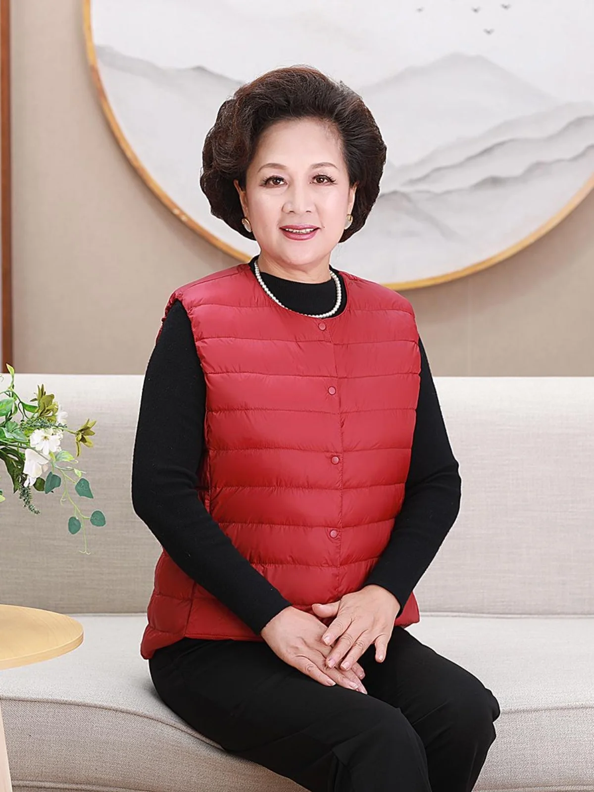 

Lightweight down Vest round Ne Inner for Middle-Aged And ly Women Warm oulder Pad Vest Fem Large Size