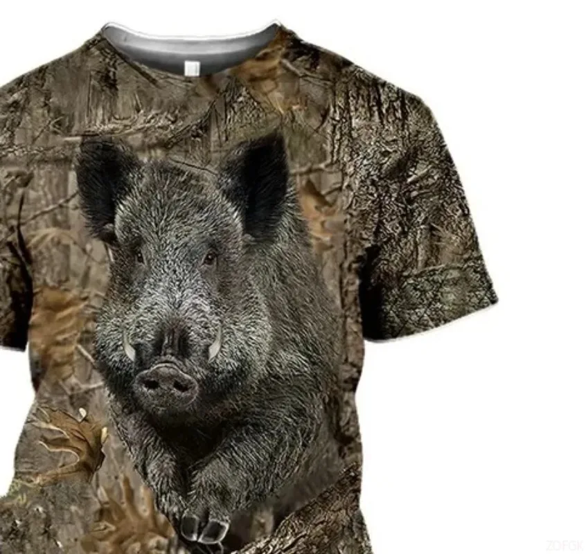 الذكور والإناث التمويه الصيد الحيوان ثلاثية الأبعاد تي شيرت مع الغزلان ، الخنزير البري ، الذئب نمط قصيرة الأكمام قميص
