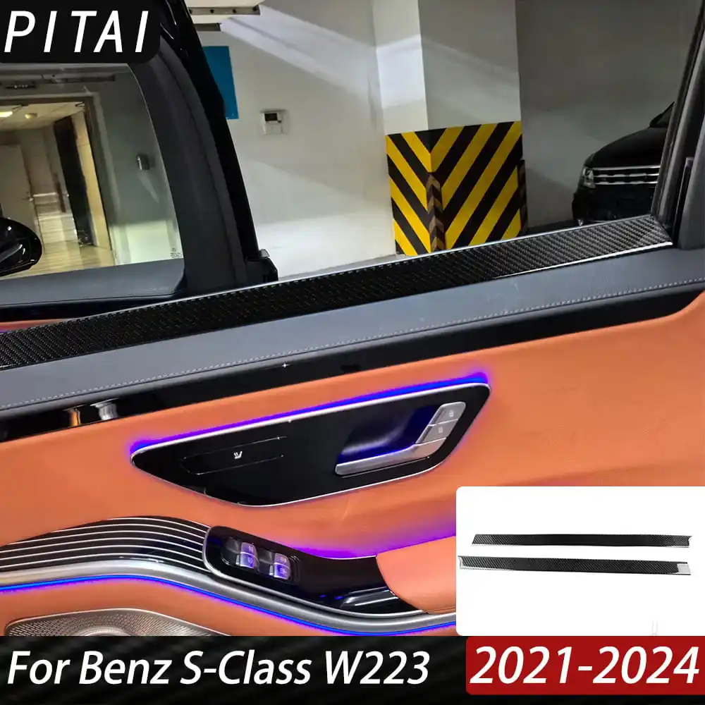 For Benz S-Class W223 2021-2024 Real Carbon Fiber Rear Door Window Sunshade Cover Decoration Car Interior Accessories Sticker