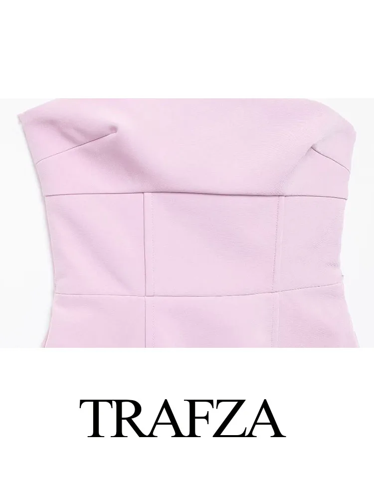 TRAFZA moda donna Sexy senza maniche Backless rosa Mini abito donna estate 3D fiocco laterale Zip Design senza spalline abito da sera sottile