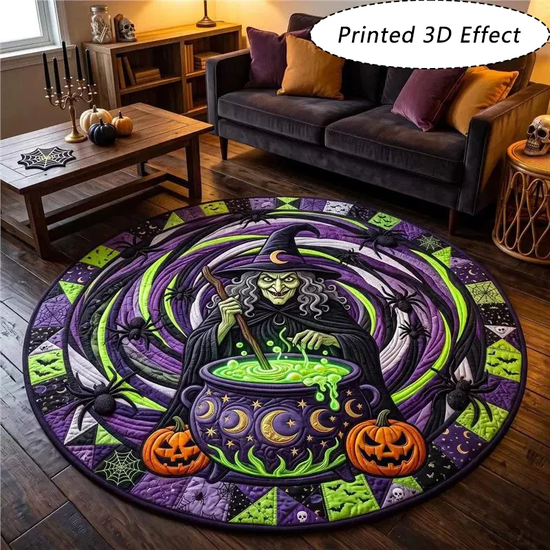 Halloween Living Room Round Floor Mat Pumpkin Witch 3D Optical Illusion Printed Carpet Home Decoration Room Mats Door Rugs 원형러그