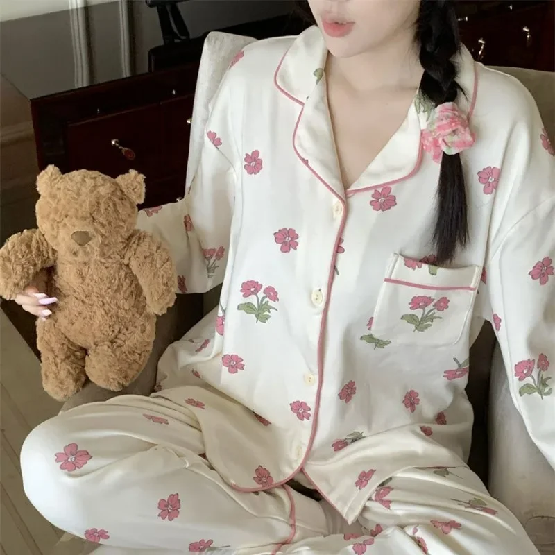 Women Pajamas Spring Autumn Long-Sleeved Student Casual Loungewear Two-Piece Suit Female Sweet Leisure Loose Nightclothes Sets