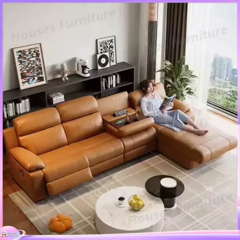 L Shaped Recliner Sofa Set Luxury PU Leather Corner Couch with Coffee Table Smart Multifunctional Living Room view 4
