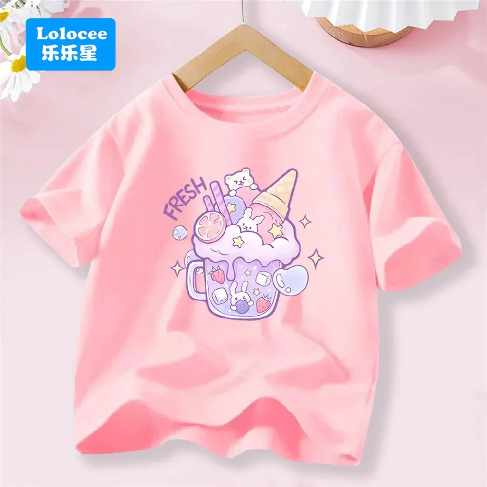 Mädchen Kurzarm T-shirt Eis Mode Gedruckt Basis Shirt Kinder Grafik T Shirts Ästhetische Kleidung Tops