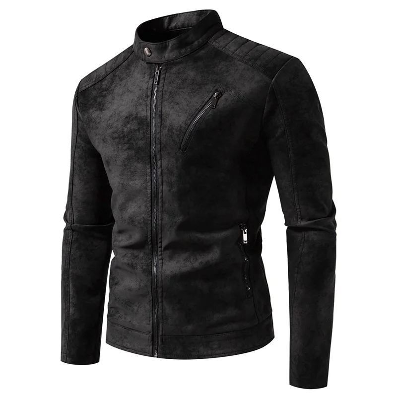 

Massgorule New Men Retro Leather Jacket High End Tie Dyed Washed Matte Finish Coat Trendy Fashion Cool Motorcycle Leather Jacket