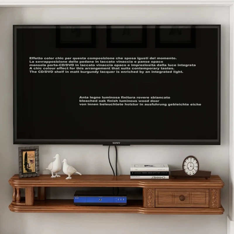 Solid Wood Wall Shelf, Floating Router & Set-Top Box Holder for TV, Bedroom Cable Organizer with Hanging Use Decor Home