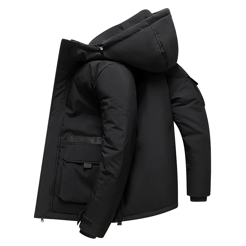 New Men's Fashionable Outdoor Work Clothes with Large Pockets, Men's and Women's Casual Hooded Down Jacket