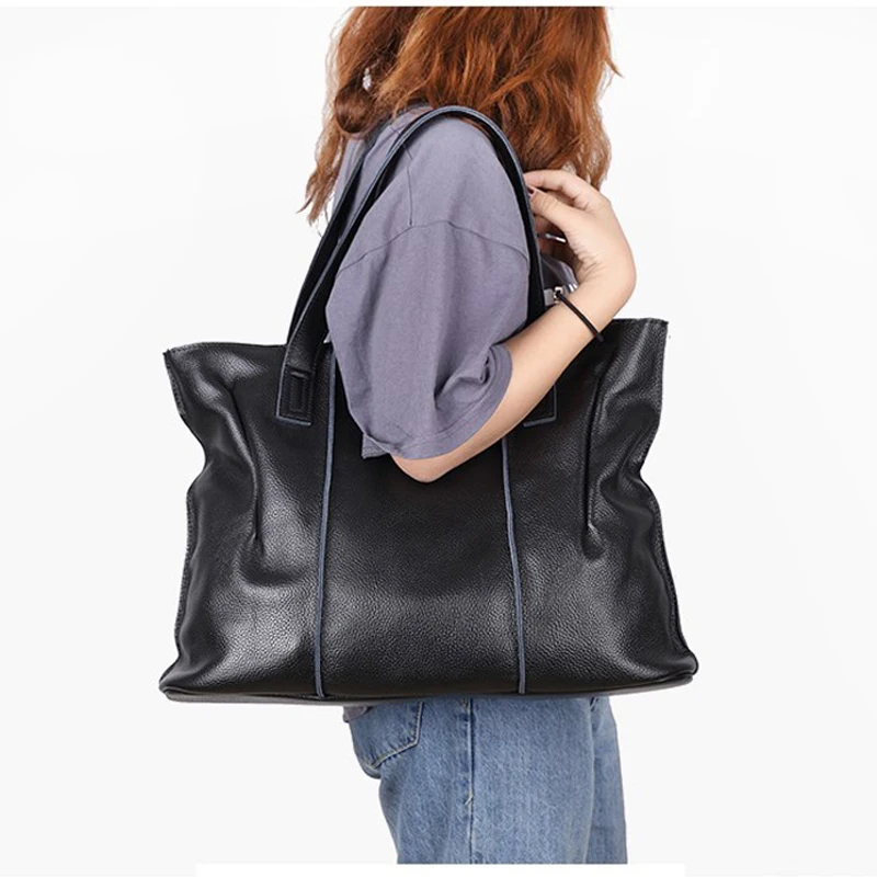 Luxury Brand Real 100% Soft Cowhide Leather Women's Tote Bags Large Capacity Shoulder Bag Shopping Casual Travel Bags Versatile