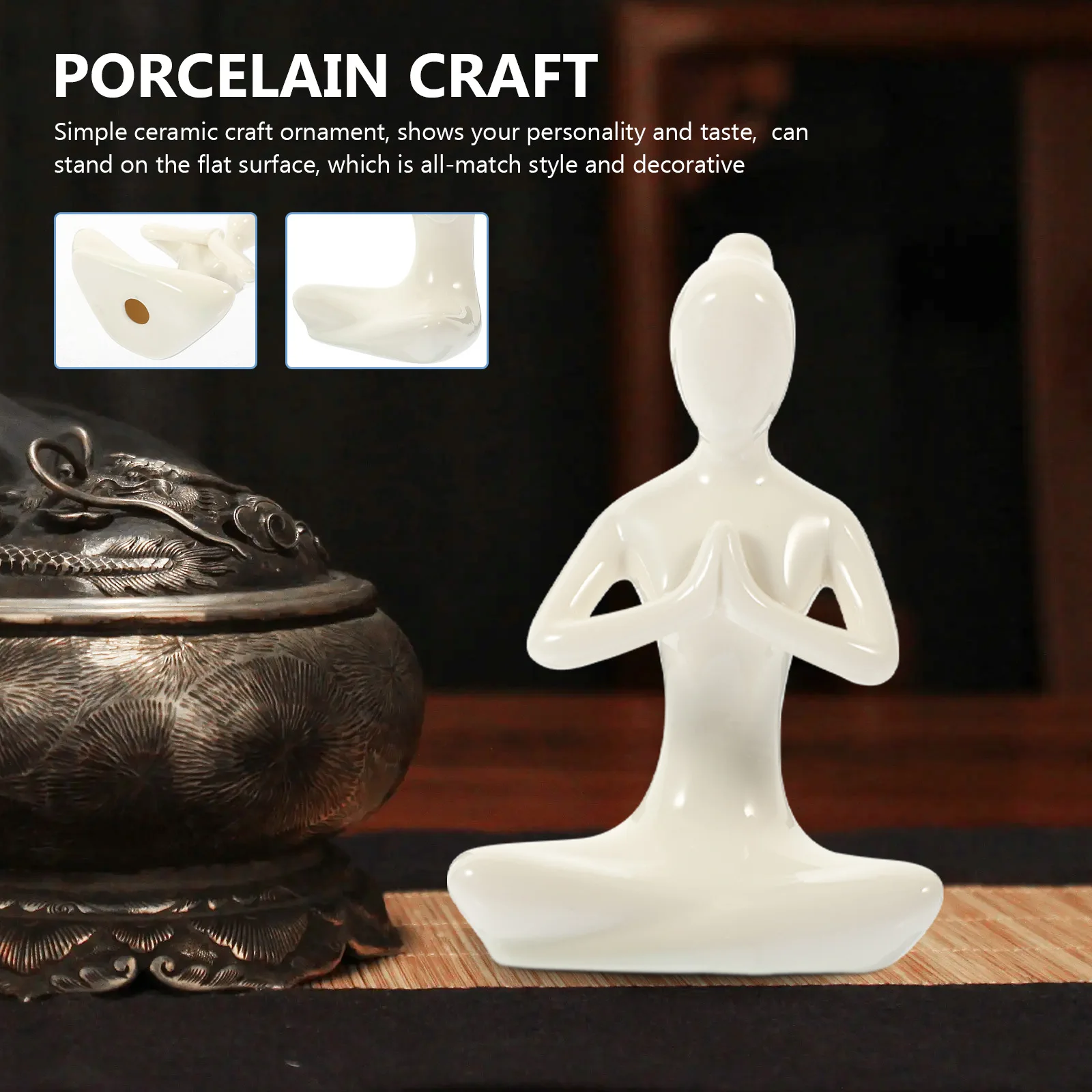 

Ceramic Porcelain Yoga Statue Abstract Design Desktop Decoration Home Office Living Room Art Craft Ornament Yoga Statue