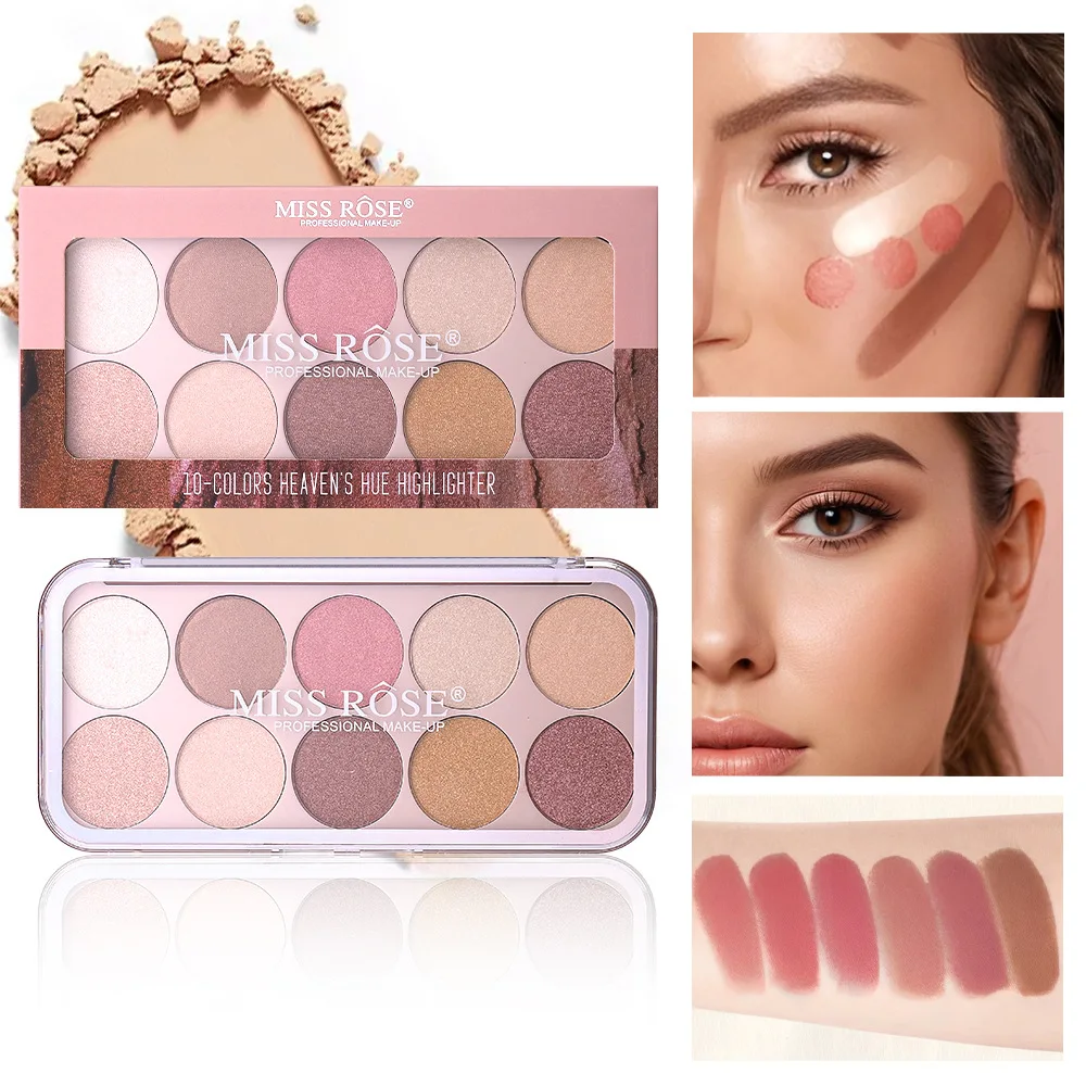MISS ROSE Blush Highlight Contour Palette Natural Brightening Rouge Shimmer Fine Glitter Makeup Blendable Long Lasting Cosmetics