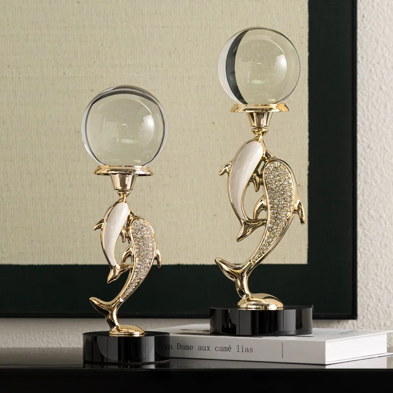 Modern light luxury high-end crystal dolphin home decoration ornament living room wine cabinet cabinet decoration