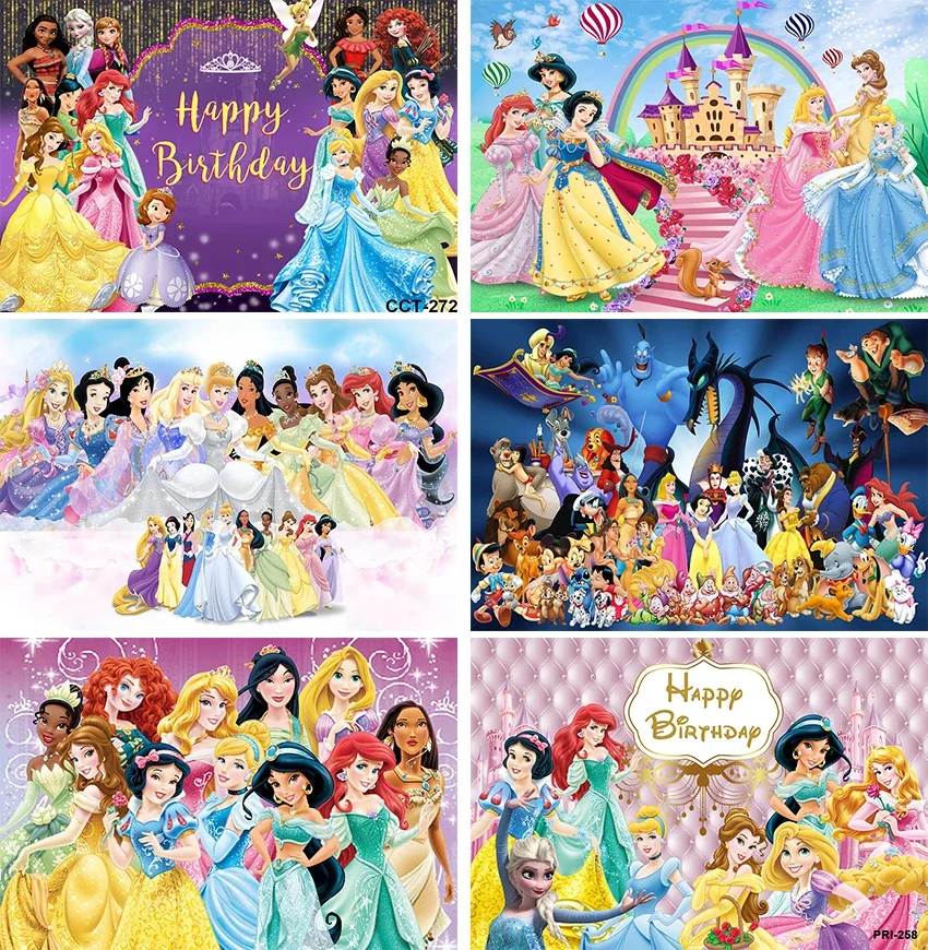 

Disney Princess Theme Photo Backdrop Princess Girls Kid 1st Happy Birthday Party Decoration Baby Shower Background Banner Props