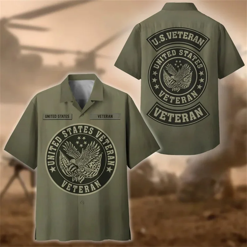 

New Summer 3D Printing United States Soldiers Armys Veterans Shirts For Men Cool Fashion Short Shirts Y2k Hawaiian Tops Clothing