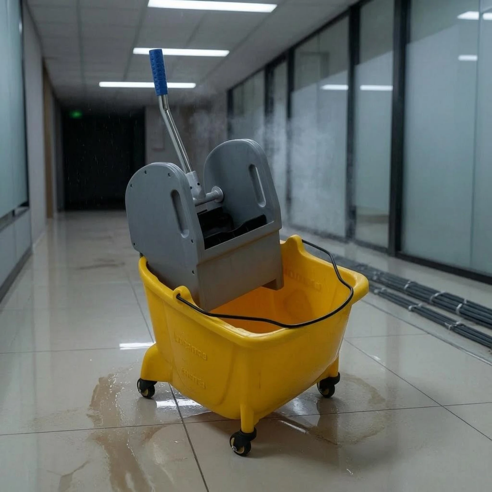 Troli Pemeras Pel 4 Roda, Alat Pembersih dengan Pegangan Biru untuk Membilas