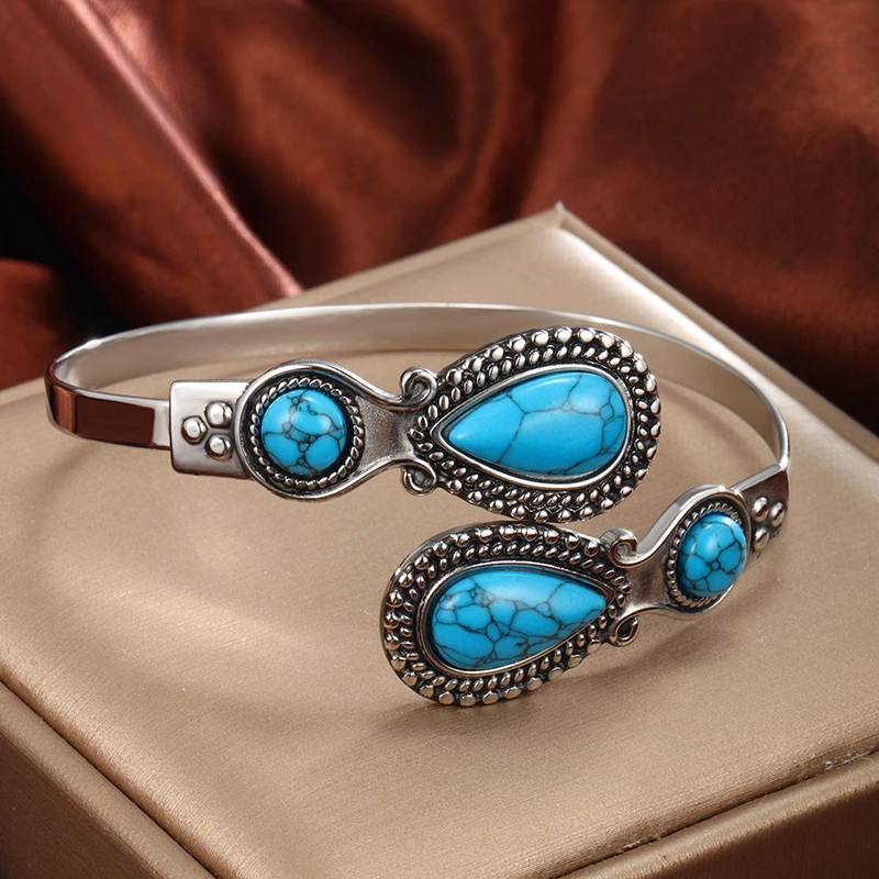 

Ethnic Style Personality Vintage Bohemian Turquoise Open Bracelet Women