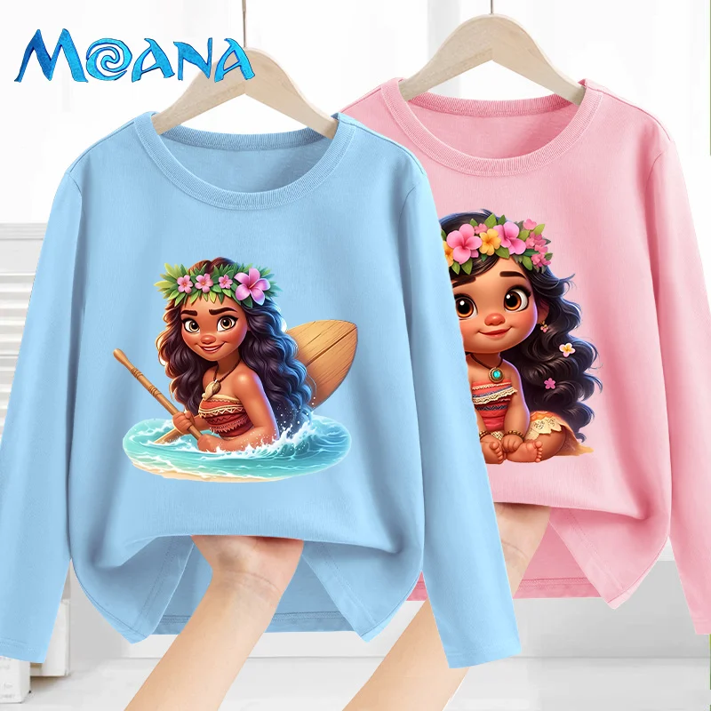 Moana Long Sleeve T-shirt Girls Boys Basic Shirt Soft and Comfortable Autumn Spring Tops Clothes Child Bottoming Pullover Blouse