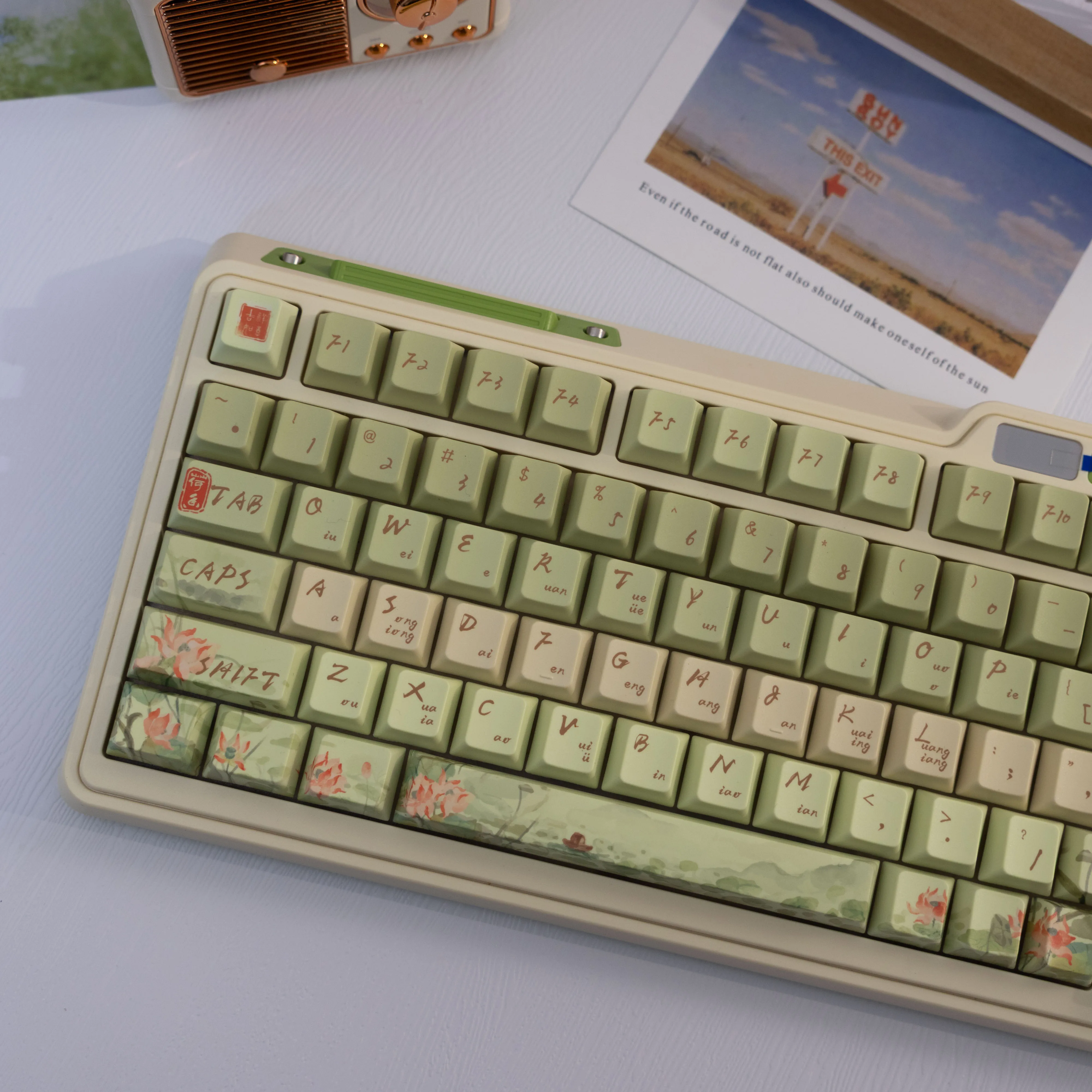 140-key Hibiscus Keycap  PBT Dye Sublimation Cherry Contour Compatible with MX for  Keyboard Fit 61/64/68/87/96/104/108