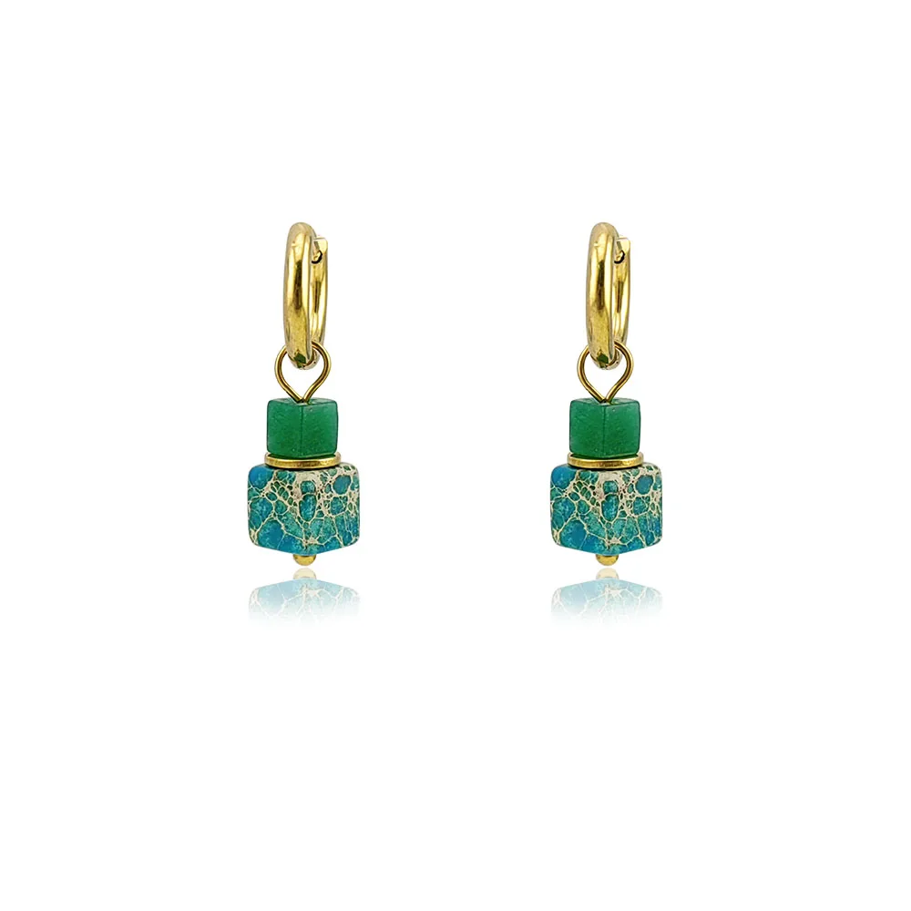 HUIDANG Natural Stone Earrings Stainless Steel Hoop Square Green Stone Summer Earrings New Trending 2025 Pendientes
