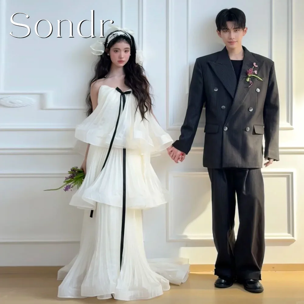 Sondr Customized Tiered Strapless Korean Wedding Dresses Photo Shoot Floor-Length Japanese Luxury Women Party Gown for Wedding