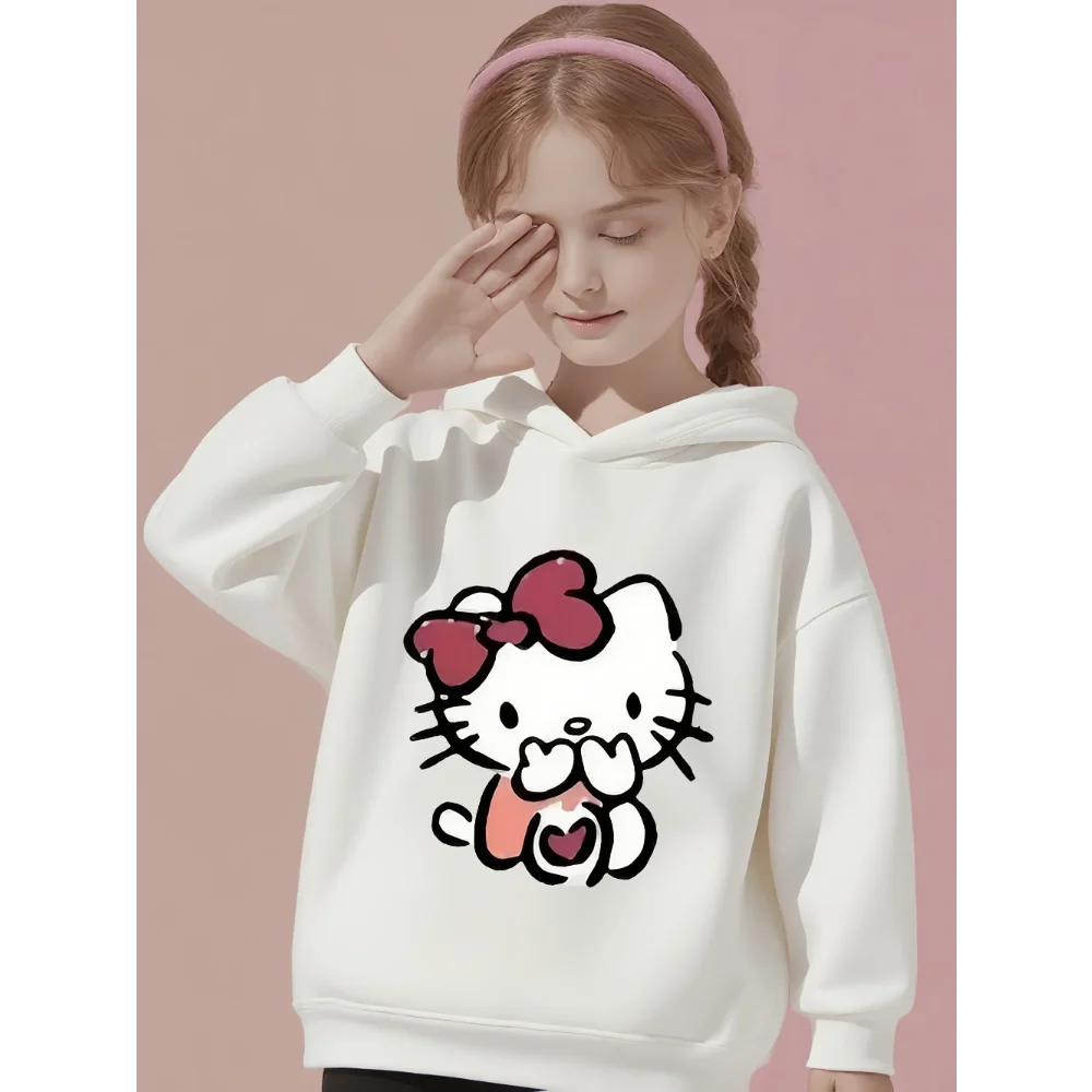 Neue süße Sanrio Hello Kitty trendige Mode lässig weiche warme Kinderkleidung Jungen Mädchen Herbst Winter mit Pullover Hüte