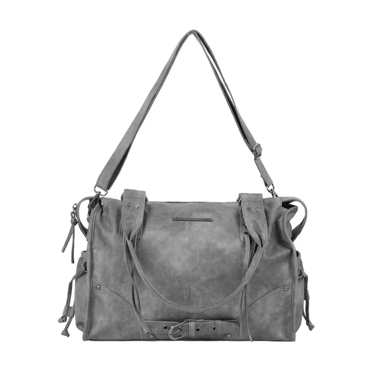 Fancy Club Large Capacity Retro Rivet Strap Crossbody Bag Women's Bag Motorcycle Bag Square Shape Soft Synthetic Leather