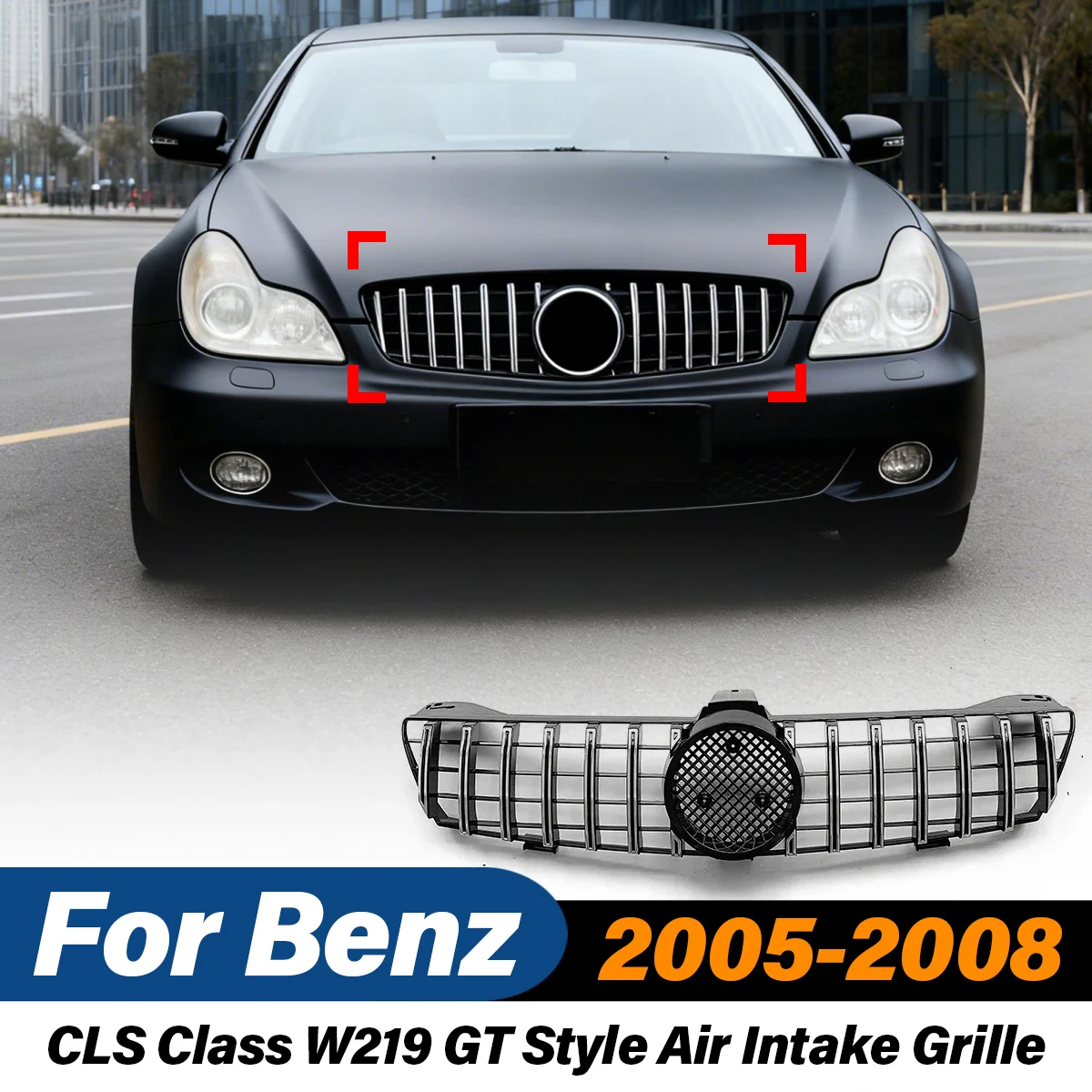

Для Mercedes-Benz CLS-Class W219 (2005-2008) – решетка воздухозаборника в стиле GT, гоночный стиль, ABS-пластик, аэродинамический обвес