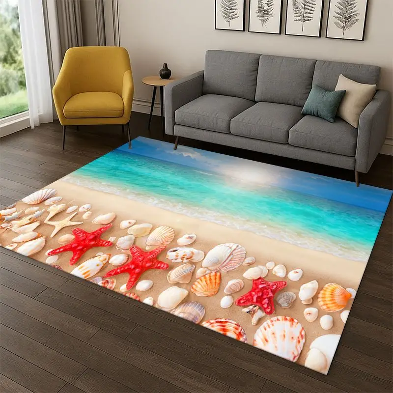 Starfish Beach Sand Shell Sea Star Carpet Rug for Bedroom Living Room Sofa Playroom Doormat Home Decor,Kid Area Rug Non-slip