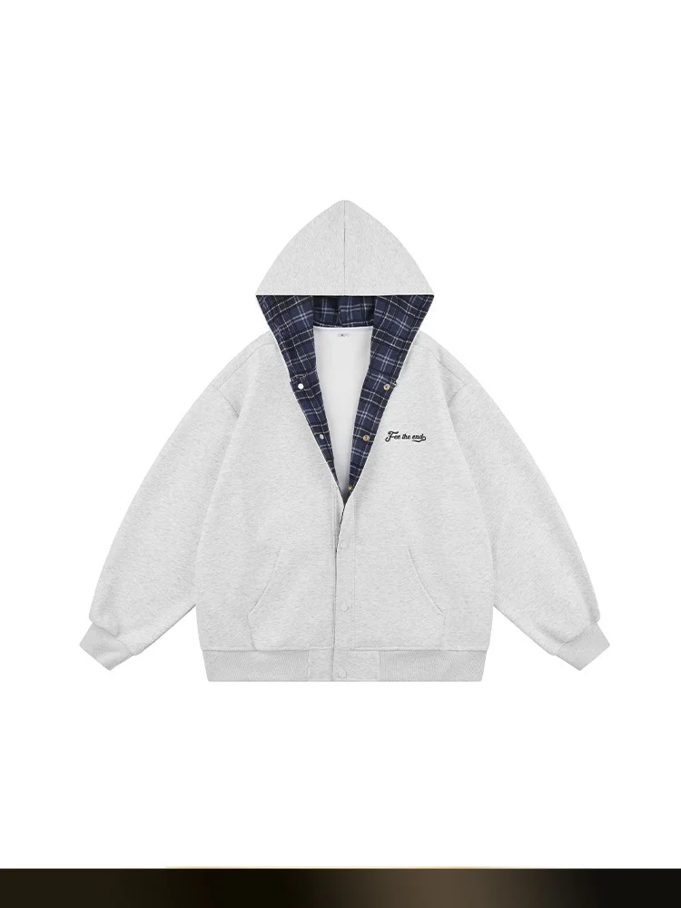 

Американский ретро-кардиган с капюшоном, 420 г, плотный, свободный крой, для пар, повседневная весенняя верхняя одежда, смесь хлопка и полиэстера