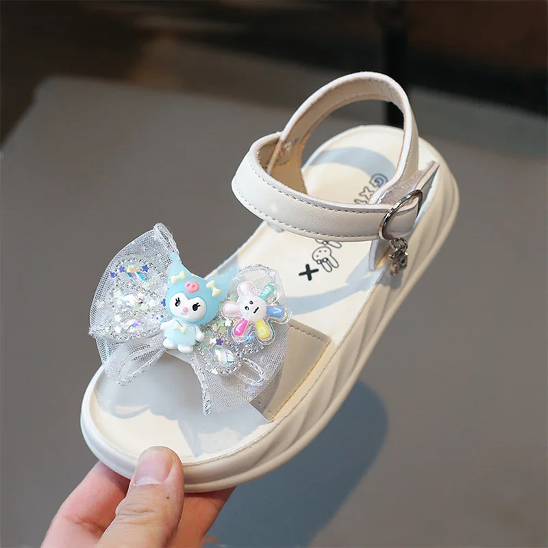 

2024 Bowtie Sandals Girls' Cartoon Shoes for Girls Kids Girl Hook Loop Sandal Open Toes Children's Teenagers Sunmmer Shoe 27-38