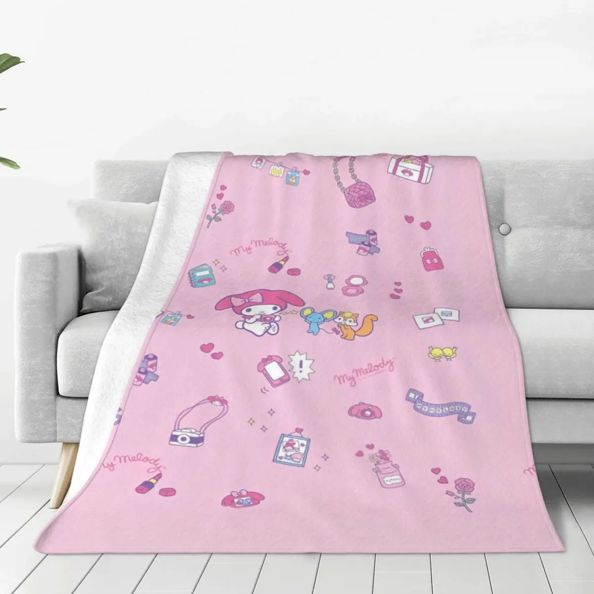 

Одеяло My Melody, супер теплое плюшевое одеяло с принтом для домашнего декора, фланелевое покрывало для путешествий в самолете, покрывало для кровати