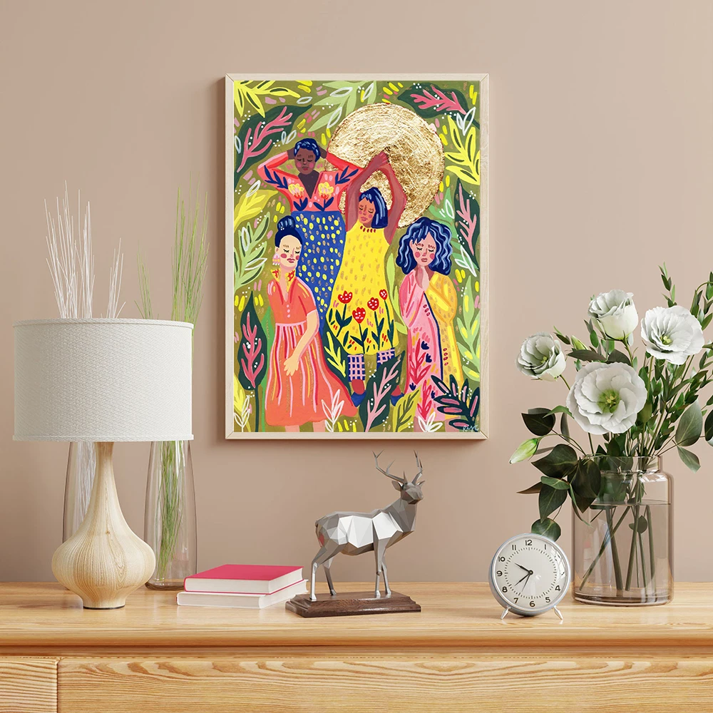 Feminist Art Print Women Empowerment Poster Dancing Together Wall Art Canvas Painting Girls Gift for Woman Room Home Decoration