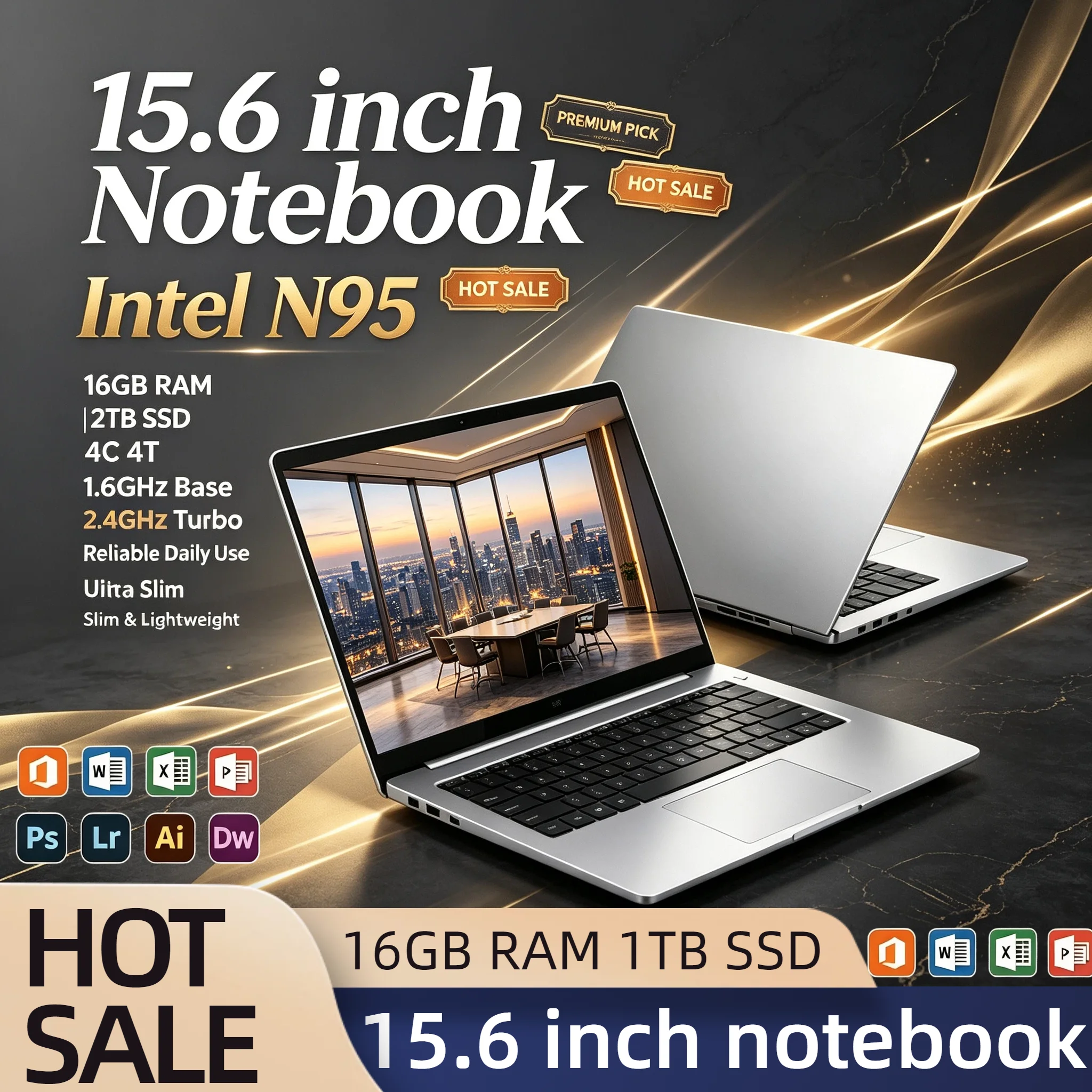 Intel N95 2026 15.6 Inch Portable Notebook 32GB DDR4 2TB SSD 7500mAh Office Gamer Laptop Backlit Fingerprint Pro Unit PC