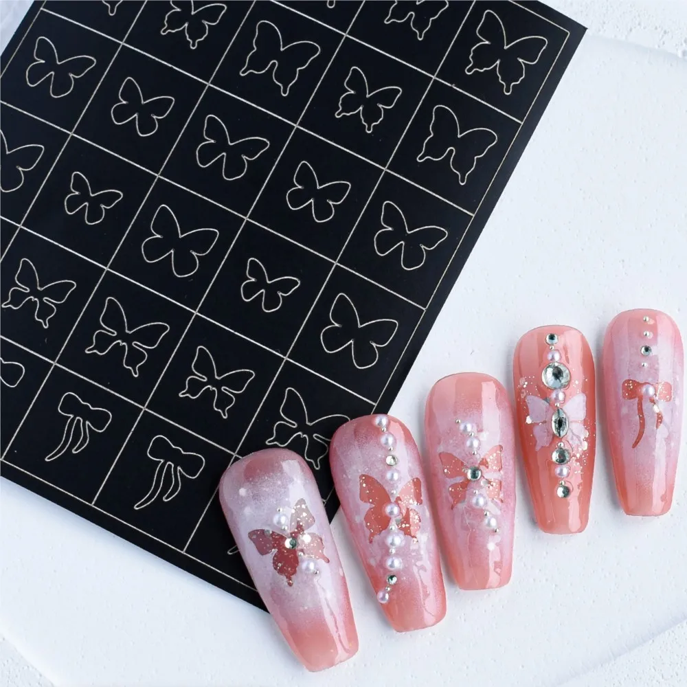 1pc Airbrush Stencil Nail Sticker Hollow Out French Nail Decals Star Heart Butterfly French Spray Printing Template Stencil Tool