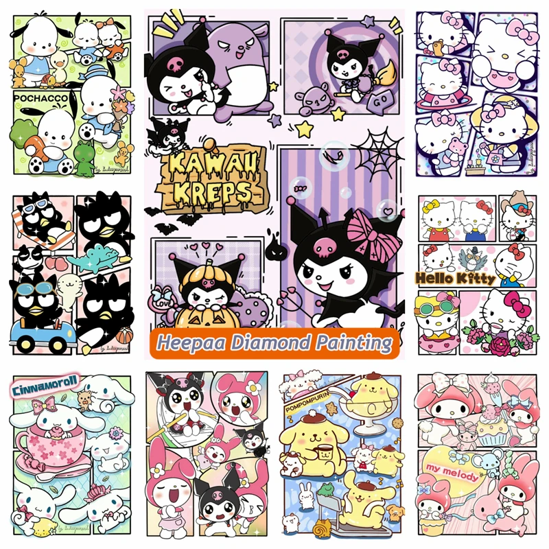 5D DIY Sanrio Diamond Painting Kit Kuromi HelloKitty Cross Embroidery Jade Guigou Handmade Diamond Mosaic Art Gift