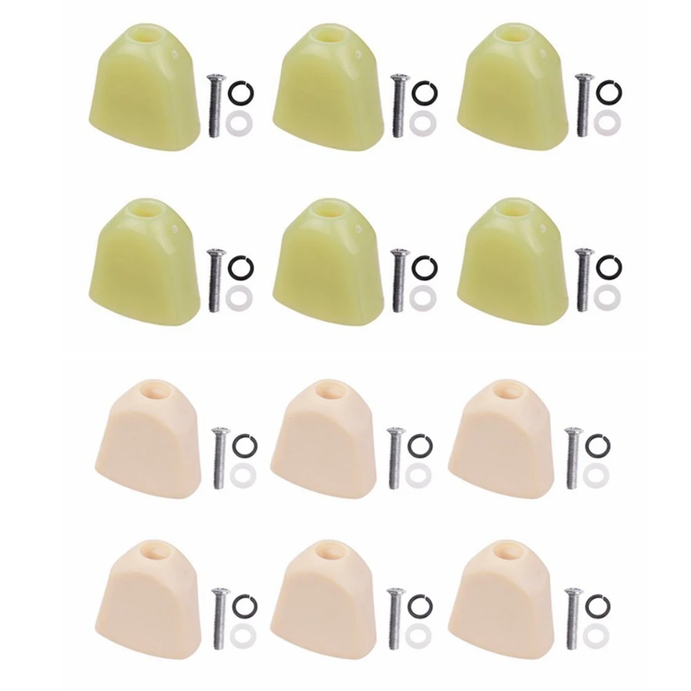 Set of 6 Plastic Trapezoid Hand Guitar Tuning Pegs Head Buttons with Screws Washer Parts for Acoustic and Electric Guitars