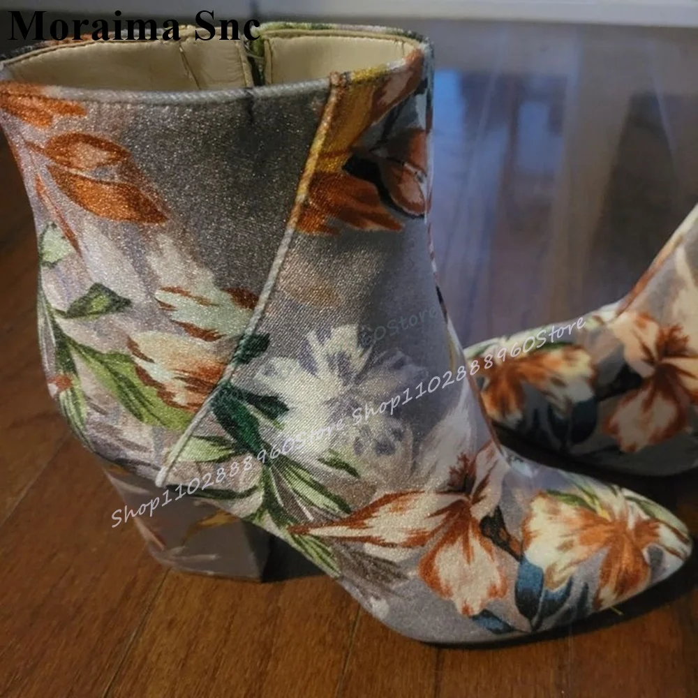 أنيق مختلط الأزهار الفاخرة حذاء من الجلد مكتنزة عالية الكعب النساء أحذية الجانب سستة أشار تو 2025 موضة Zapatos Para Mujere