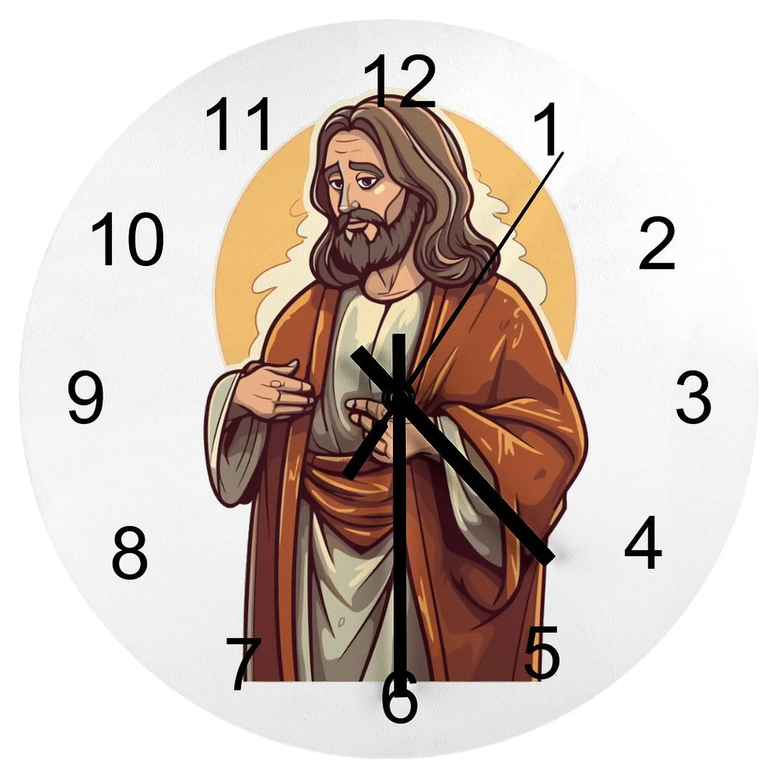 Indoor Wall Clock Religious Christ Bible Jesus Clocks 12 inch Mute Wood Round Artistic Circular Nordic