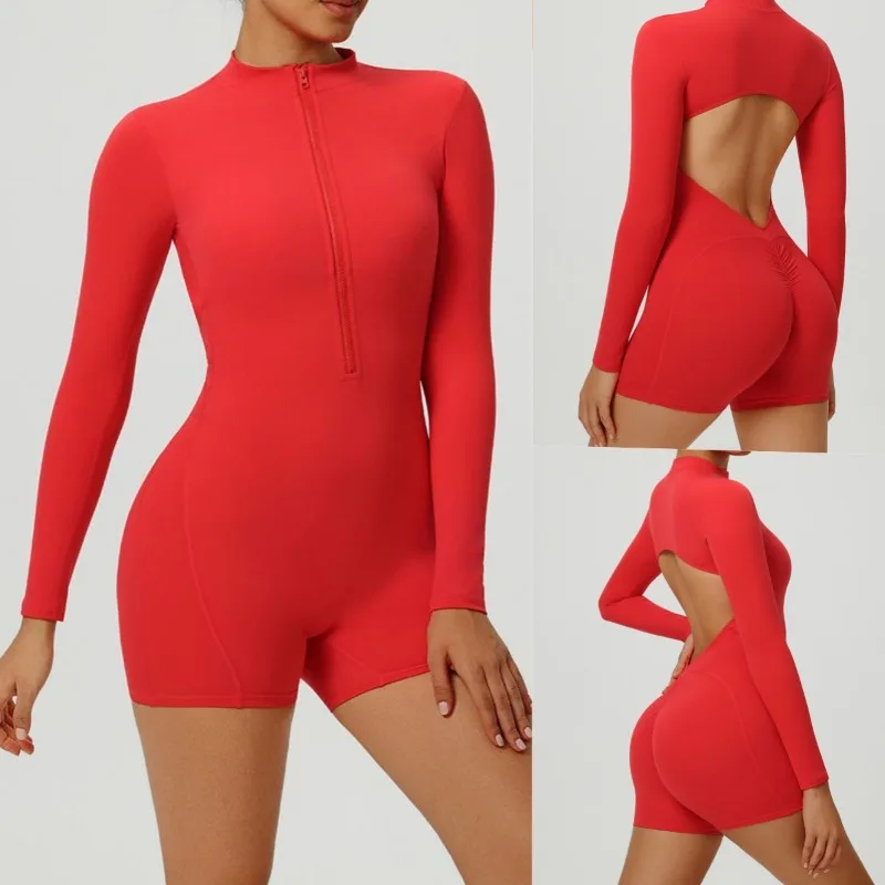 

Women's Yoga Jumpsuits with Hollowed Out Back Peach Buttocks Quick Drying Bodysuits Outdoor Sports and Leisure Fitness Tracksuit