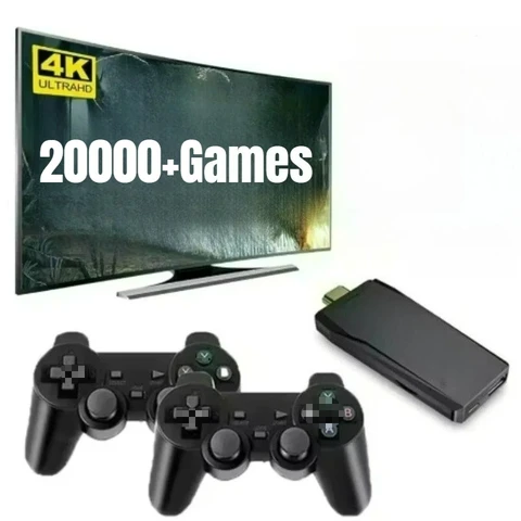 Console de Videogame Retrô 4K Game Stick TV HD com 20000+ Jogos Integrados, Player de Jogos Portátil Retrô 64G com Controle Sem Fio Gamepad