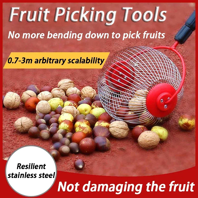 Portable Fruit Collector Garden Fruit Picker Walnut and Chestnut Nut Picking Device Multifunction Telescopic Rod Pick Up Tools